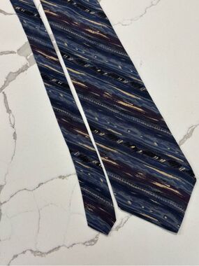 Zylos George Machado Blue Purple Brush Stroke Stripe Pattern Silk Tie Classic